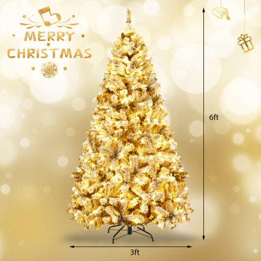 Costway 6 ft Pre-Lit Premium Snow Flocked Hinged Artificial Christmas Tree with 250 Lights LuxuryLifeWay Online Store
