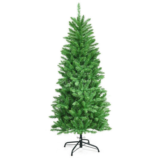 Costway 5 Feet PVC Hinged Pre-Lit Artificial Fir Pencil Christmas Tree with 150 Lights-5 ft LuxuryLifeWay Online Store