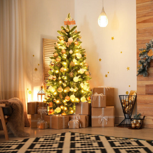 Costway 5 Feet PVC Hinged Pre-Lit Artificial Fir Pencil Christmas Tree with 150 Lights-5 ft LuxuryLifeWay Online Store