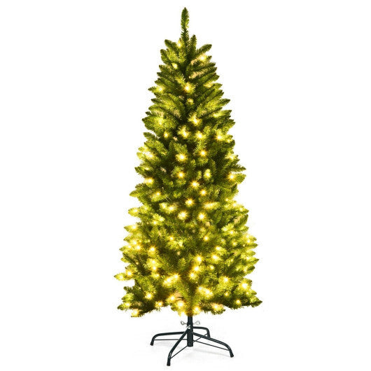 Costway 5 Feet PVC Hinged Pre-Lit Artificial Fir Pencil Christmas Tree with 150 Lights-5 ft LuxuryLifeWay Online Store