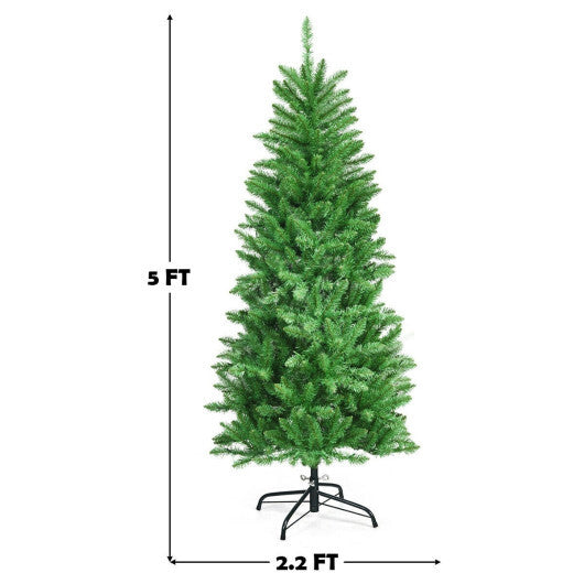 Costway 5 Feet PVC Hinged Pre-Lit Artificial Fir Pencil Christmas Tree with 150 Lights-5 ft LuxuryLifeWay Online Store