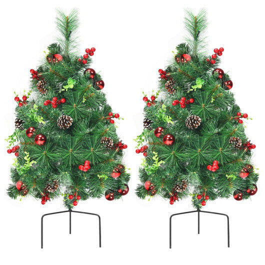 Costway Set of 2 29 Inch Battery Powered Pre-lit Pathway Holiday Christmas Trees LuxuryLifeWay Online Store