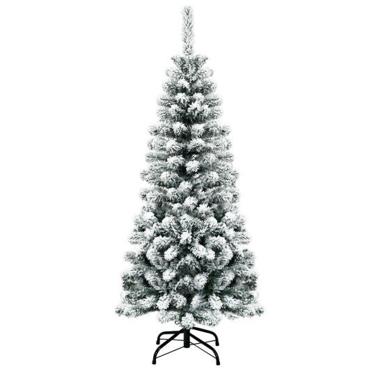 Costway 4.5 Feet Unlit Hinged Snow Flocked Artificial Pencil Christmas Tree with 242 Branch LuxuryLifeWay Online Store