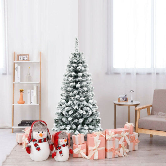 Costway 4.5 Feet Unlit Hinged Snow Flocked Artificial Pencil Christmas Tree with 242 Branch LuxuryLifeWay Online Store