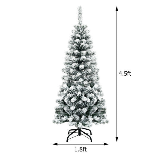 Costway 4.5 Feet Unlit Hinged Snow Flocked Artificial Pencil Christmas Tree with 242 Branch LuxuryLifeWay Online Store
