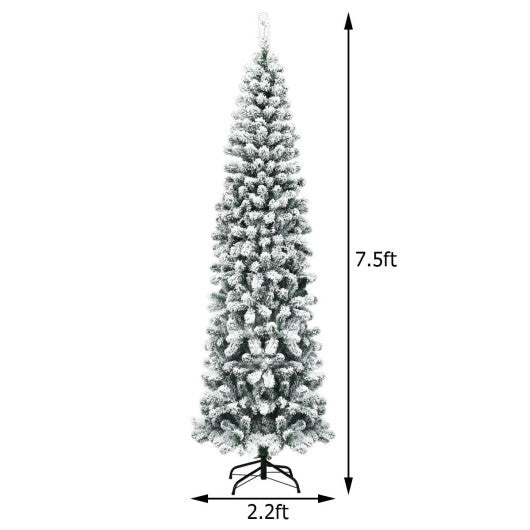 Costway 7.5Ft Pre-lit Snow Flocked Artificial Pencil Christmas Tree with 350 LED Lights LuxuryLifeWay Online Store