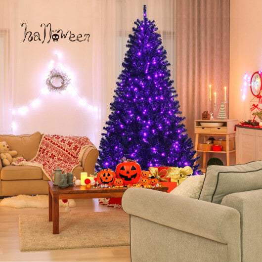 Costway Black Artificial Christmas Halloween Tree with Purple LED Lights-7 ft LuxuryLifeWay Online Store