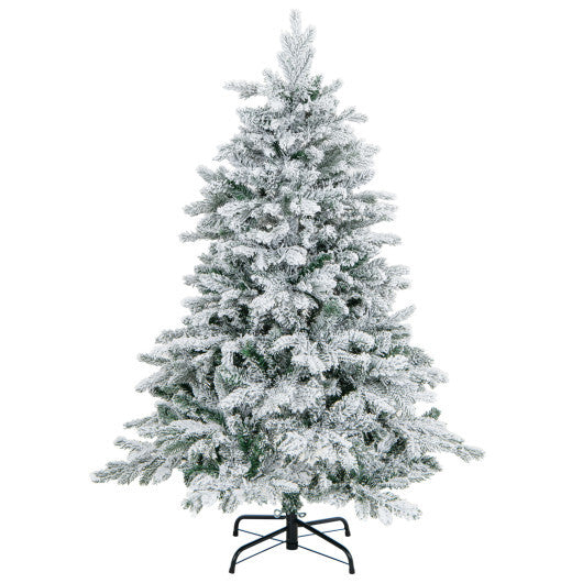 Costway 4.5 Feet Flocked Christmas Tree with Warm White LED Lights-4.5 ft LuxuryLifeWay Online Store