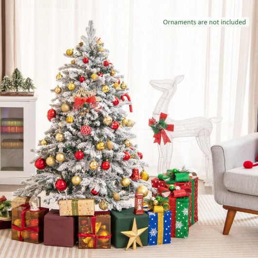 Costway 4.5 Feet Flocked Christmas Tree with Warm White LED Lights-4.5 ft LuxuryLifeWay Online Store