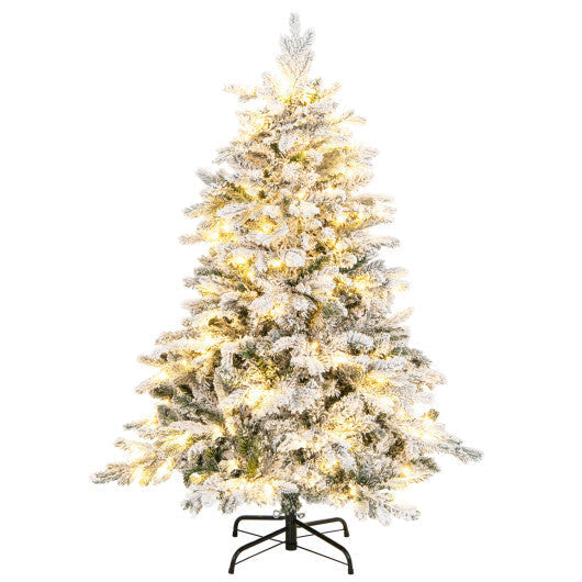 Costway 4.5 Feet Flocked Christmas Tree with Warm White LED Lights-4.5 ft LuxuryLifeWay Online Store