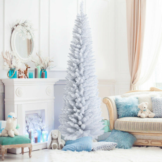 Costway 7 Feet Unlit Artificial Slim Christmas Pencil Tree with Metal Stand-7 ft LuxuryLifeWay Online Store