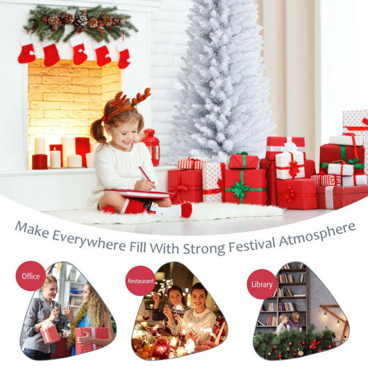 Costway 7 Feet Unlit Artificial Slim Christmas Pencil Tree with Metal Stand-7 ft LuxuryLifeWay Online Store