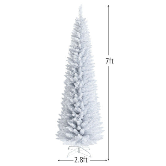 Costway 7 Feet Unlit Artificial Slim Christmas Pencil Tree with Metal Stand-7 ft LuxuryLifeWay Online Store