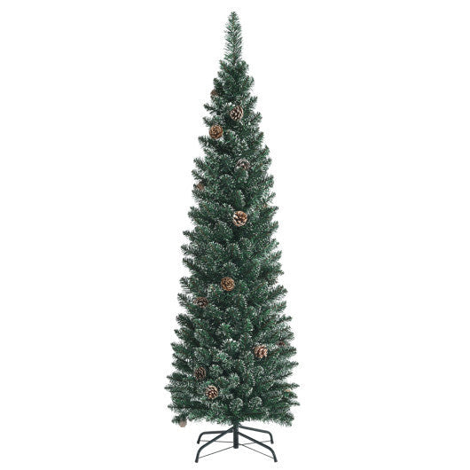 Costway Snowy Artificial Pencil Christmas Tree with Pine Cones-5 ft LuxuryLifeWay Online Store