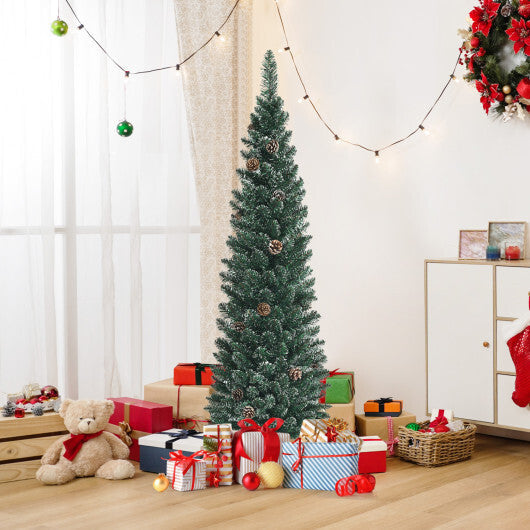 Costway Snowy Artificial Pencil Christmas Tree with Pine Cones-5 ft LuxuryLifeWay Online Store