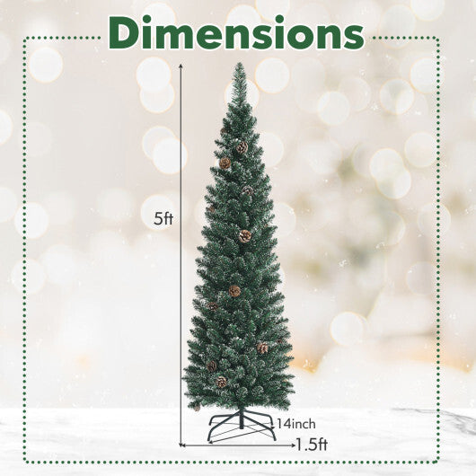 Costway Snowy Artificial Pencil Christmas Tree with Pine Cones-5 ft LuxuryLifeWay Online Store