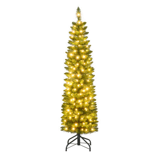 Costway 5 Feet Pre-lit Pencil Artificial Christmas Tree with 150 Warm White LED Lights-5 ft LuxuryLifeWay Online Store