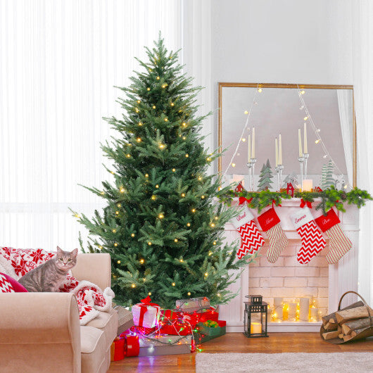 Costway 7 FT Pre-Lit Artificial Hinged Xmas Tree with 778/1480 PVC and PE Branch Tips-L LuxuryLifeWay Online Store