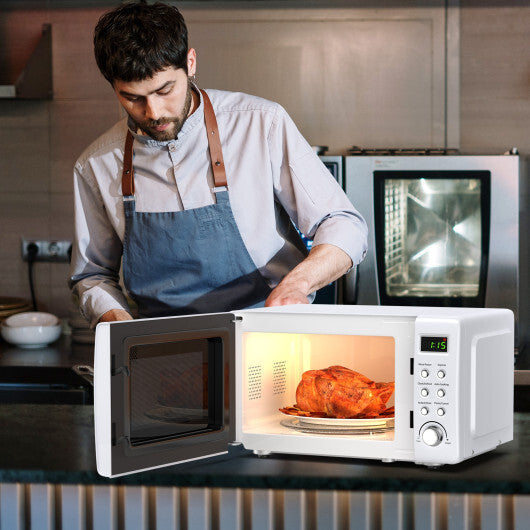 Costway 0.7Cu.ft Retro Countertop Microwave Oven 700W LED Display Glass Turntable White