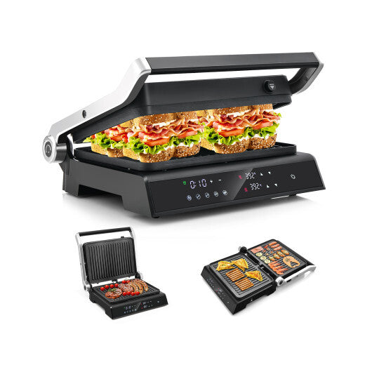 Costway 3 in 1 Indoor Electric Panini Press Grill with LED Display-Black LuxuryLifeWay Online Store