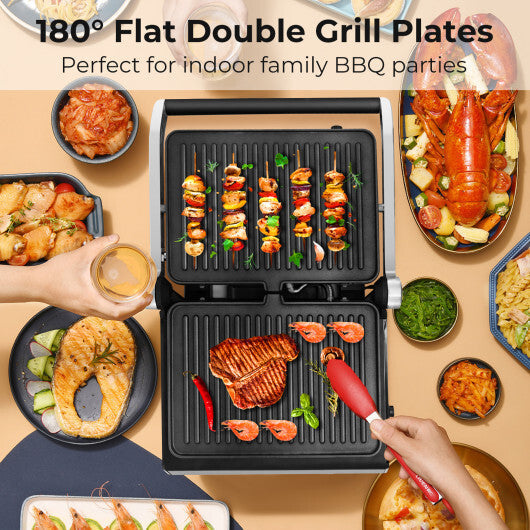 Costway 3 in 1 Indoor Electric Panini Press Grill with LED Display-Black LuxuryLifeWay Online Store