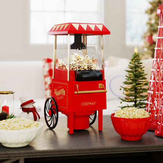 Costway Retro Hot Air Popcorn Maker 1200W with Kernel Measuring Cup-Red LuxuryLifeWay Online Store