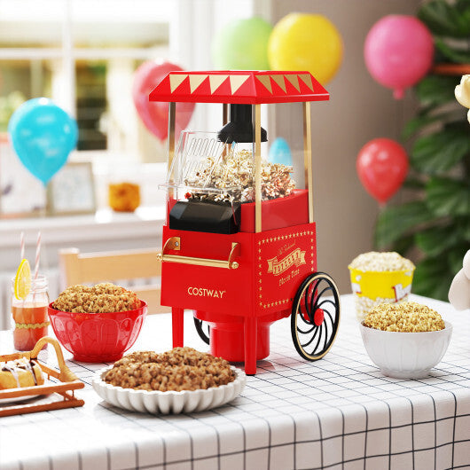 Costway Retro Hot Air Popcorn Maker 1200W with Kernel Measuring Cup-Red LuxuryLifeWay Online Store