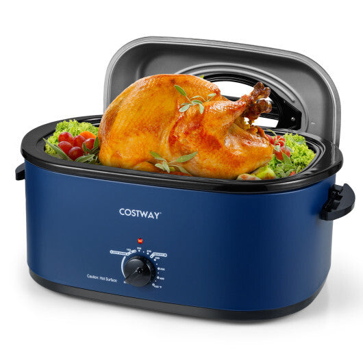 Costway 22QT Electric Roaster Oven Turkey Roaster with Visible and Self-Basting Lid Navy LuxuryLifeWay Online Store