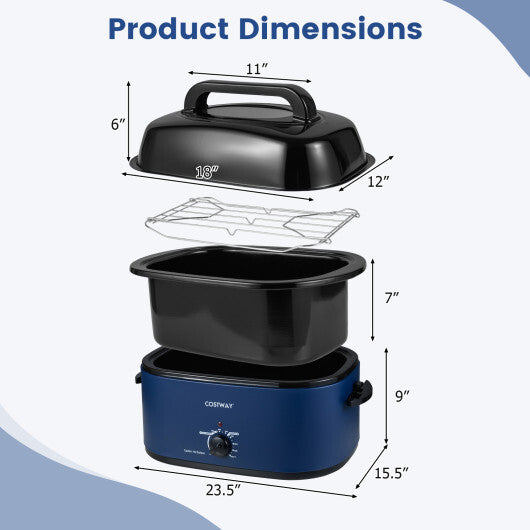 Costway 22QT Electric Roaster Oven Turkey Roaster with Visible and Self-Basting Lid Navy LuxuryLifeWay Online Store