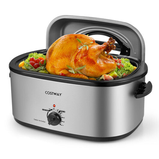 Costway 22QT Electric Roaster Oven Turkey Roaster with Visible and Self-Basting Lid Silver LuxuryLifeWay Online Store