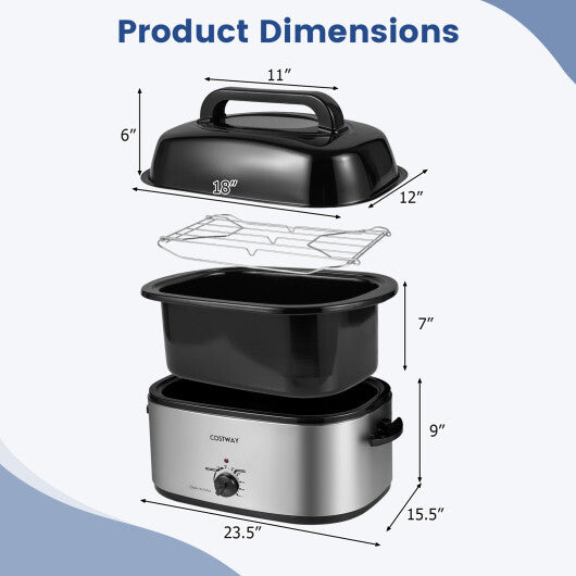 Costway 22QT Electric Roaster Oven Turkey Roaster with Visible and Self-Basting Lid Silver LuxuryLifeWay Online Store
