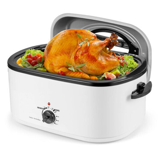 Costway 22QT Electric Roaster Oven Turkey Roaster with Visible and Self-Basting Lid White LuxuryLifeWay Online Store