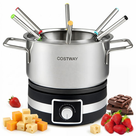 Costway 1200W Electric Fondue Pot Set with Removable Stainless Steel Pot and 6 Forks LuxuryLifeWay Online Store