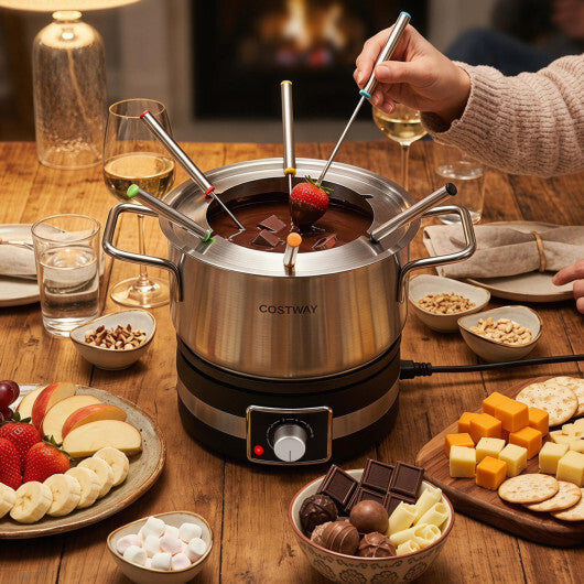 Costway 1200W Electric Fondue Pot Set with Removable Stainless Steel Pot and 6 Forks LuxuryLifeWay Online Store