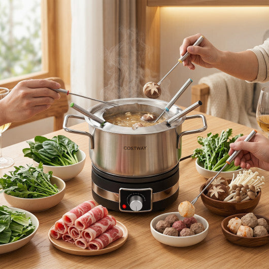 Costway 1200W Electric Fondue Pot Set with Removable Stainless Steel Pot and 6 Forks LuxuryLifeWay Online Store