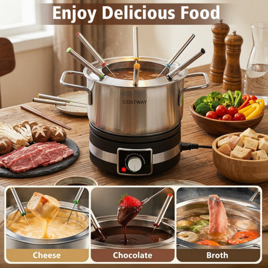 Costway 1200W Electric Fondue Pot Set with Removable Stainless Steel Pot and 6 Forks LuxuryLifeWay Online Store
