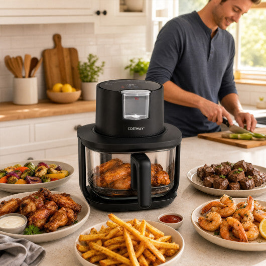 Costway 4.7 QT Glass Air Fryer with Steam Frying Mode-Black LuxuryLifeWay Online Store