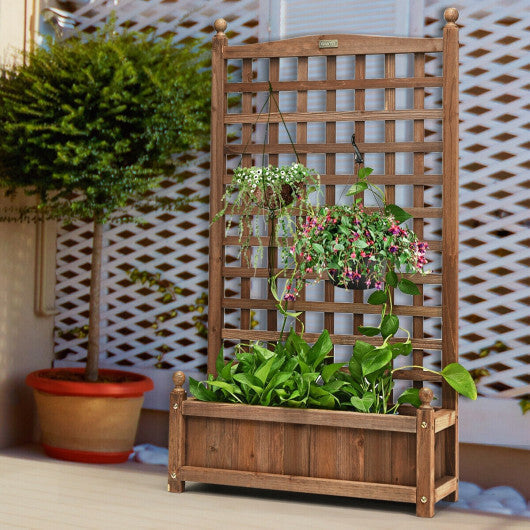 Costway Solid Free Standing Wood Planter Box with Trellis for Garden LuxuryLifeWay Online Store