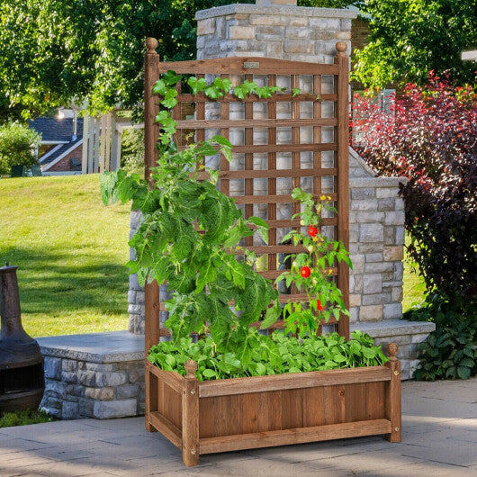 Costway Solid Free Standing Wood Planter Box with Trellis for Garden LuxuryLifeWay Online Store