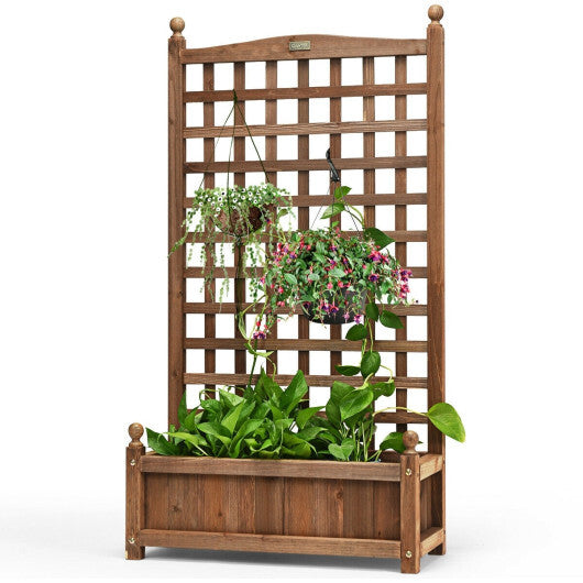 Costway Solid Free Standing Wood Planter Box with Trellis for Garden LuxuryLifeWay Online Store