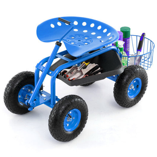 Costway Extendable Handle Garden Cart Rolling Wagon Scooter-Blue LuxuryLifeWay Online Store
