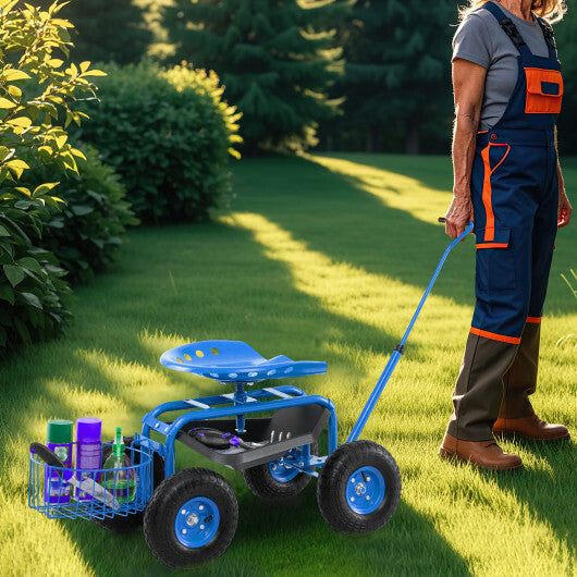 Costway Extendable Handle Garden Cart Rolling Wagon Scooter-Blue LuxuryLifeWay Online Store