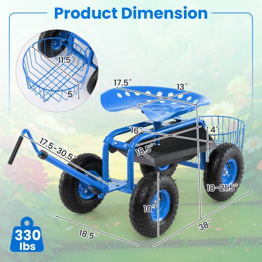 Costway Extendable Handle Garden Cart Rolling Wagon Scooter-Blue LuxuryLifeWay Online Store
