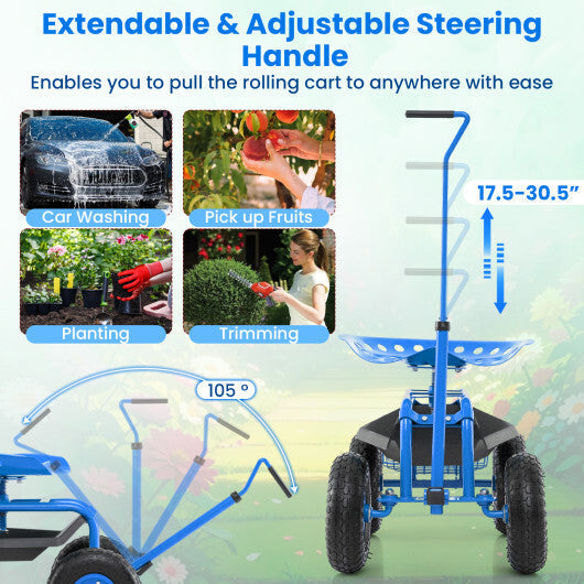 Costway Extendable Handle Garden Cart Rolling Wagon Scooter-Blue LuxuryLifeWay Online Store