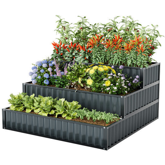 Costway Heavy-Duty Metal Outdoor 3-Tier Raised Garden Bed Planter Box-Black LuxuryLifeWay Online Store