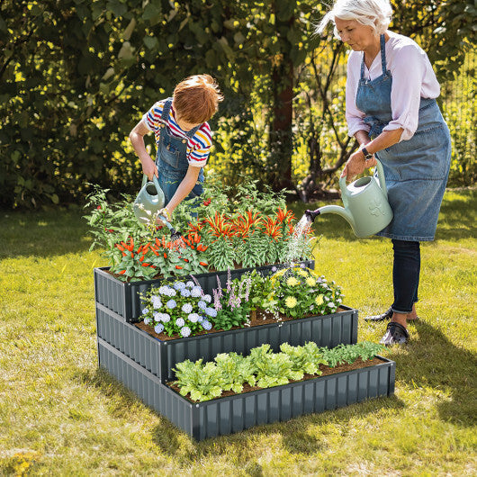 Costway Heavy-Duty Metal Outdoor 3-Tier Raised Garden Bed Planter Box-Black LuxuryLifeWay Online Store
