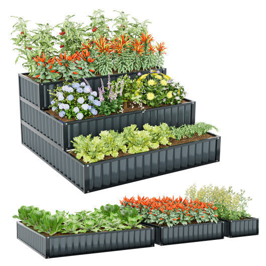 Costway Heavy-Duty Metal Outdoor 3-Tier Raised Garden Bed Planter Box-Black LuxuryLifeWay Online Store