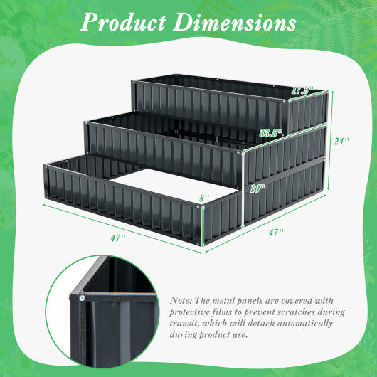 Costway Heavy-Duty Metal Outdoor 3-Tier Raised Garden Bed Planter Box-Black LuxuryLifeWay Online Store