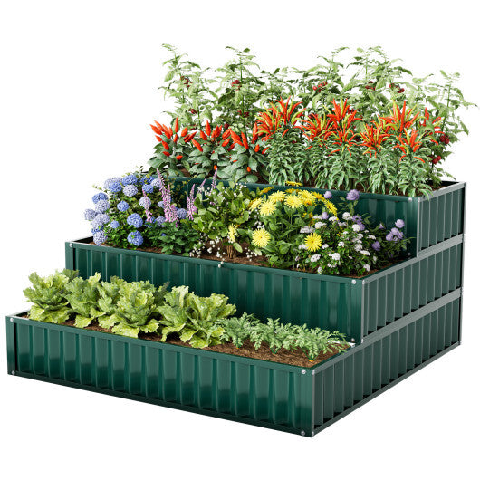 Costway Heavy-Duty Metal Outdoor 3-Tier Raised Garden Bed Planter Box-Green LuxuryLifeWay Online Store