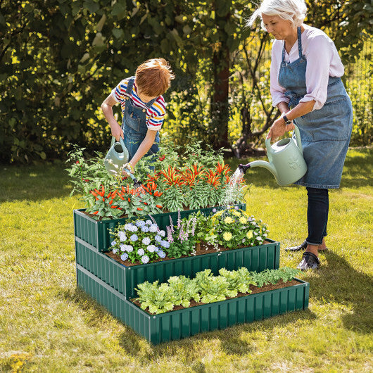 Costway Heavy-Duty Metal Outdoor 3-Tier Raised Garden Bed Planter Box-Green LuxuryLifeWay Online Store